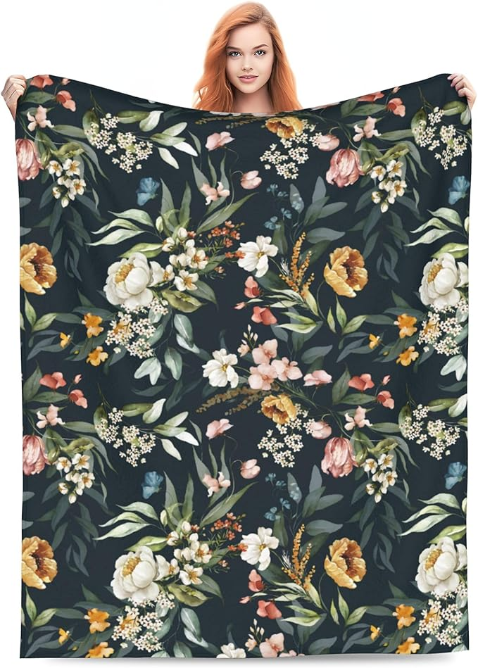Black Floral Boho Blanket Gifts for Women Girls