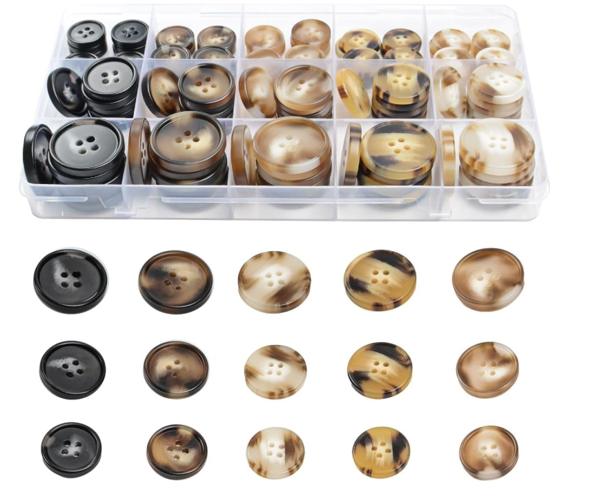 110 Mixed Sewing Buttons, 4 Hole Craft Round, 5 Colors 3 Sizes (15mm, 20mm, 25mm) Blazer Jacket Resi